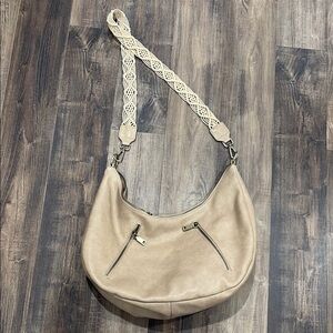 Anthropologie Tan Hobo Bag with Woven Strap